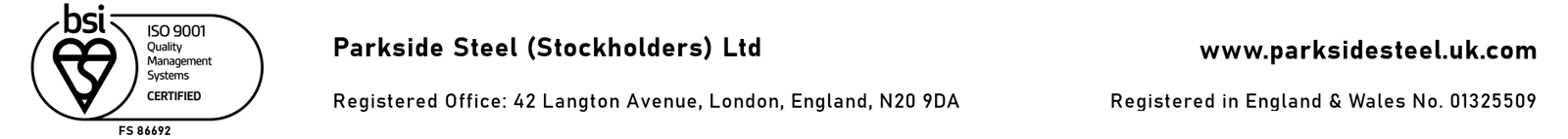 BSI ISO 9001 Quality Management Systems Certified logo — Parkside Steel FS 86692